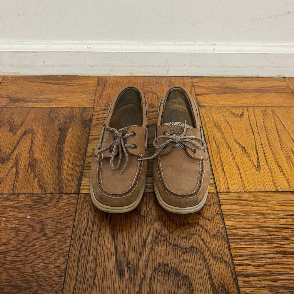 Sperry Top-Sider Boat Shoes, Tan Suede, women’s size 8